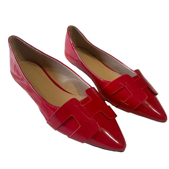 Wild Diva Women's Geometric Design Slip-On Patent PU Pointed Toe Ballet Flats - Picture 1 of 7